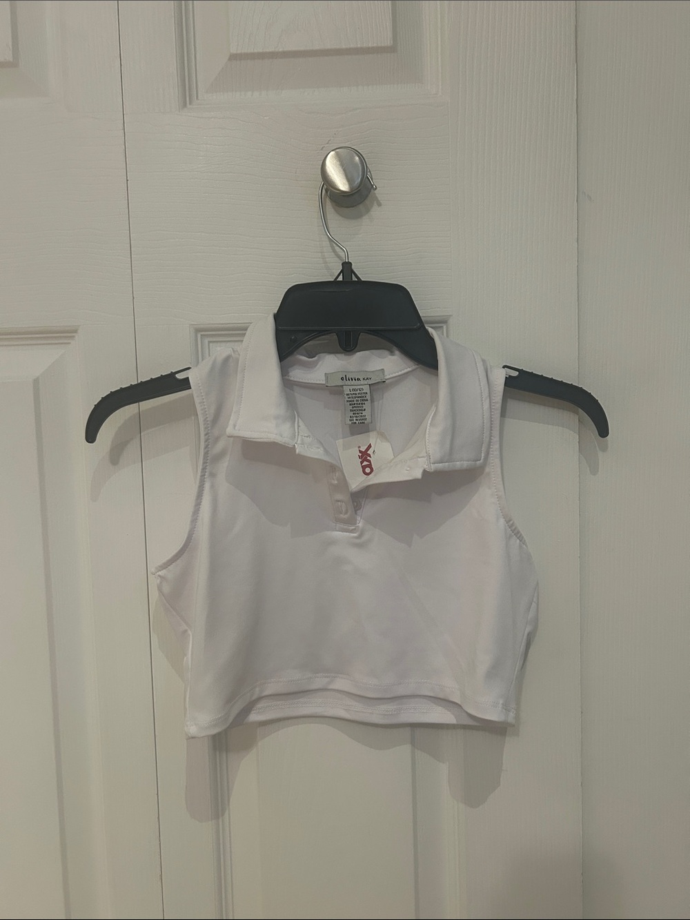Olivia Sky White Cropped Polo Tank Top